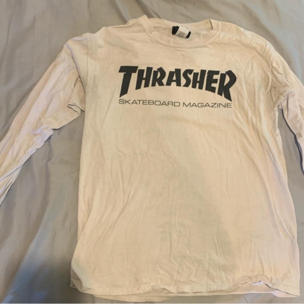 Long sleeve white vintage thrasher tee